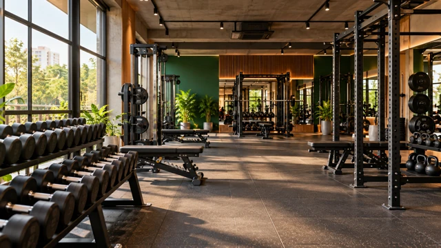 Sunlit boutique gym with strength-training equipment